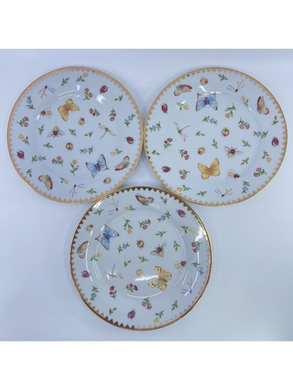 i. godinger & co. butterfly & floral porcelain salad plates with gold trim 3